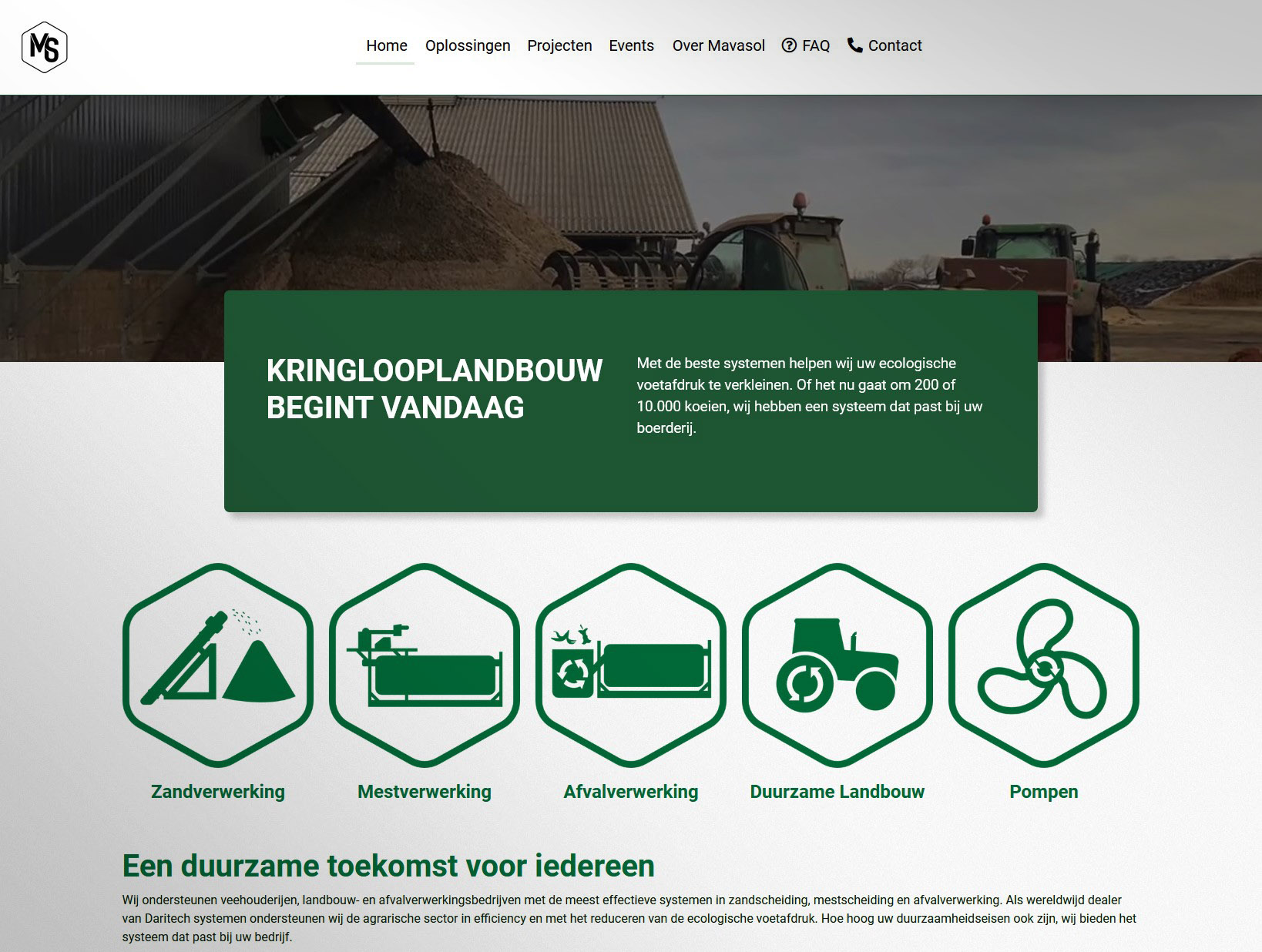 Homepage meertalige website Mavasol kringlooplandbouw